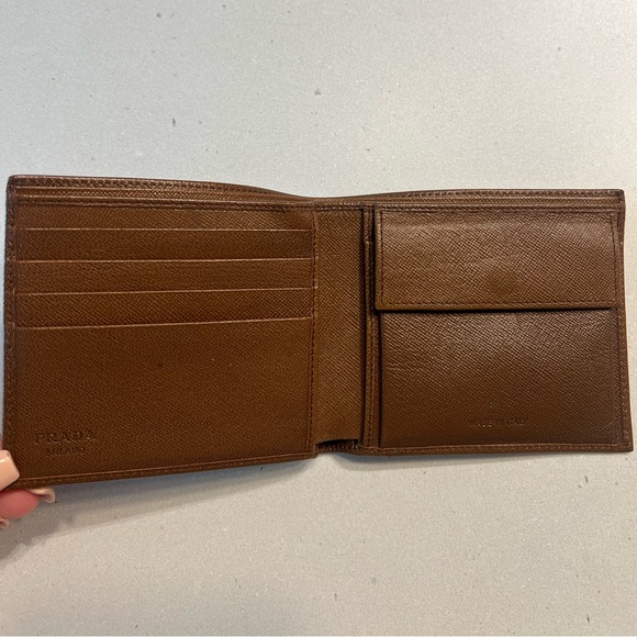 Used Prada Saffiano Leather Bifold Coin Pocket Wallet, Caffe ( Brown) - Picture 5 of 14